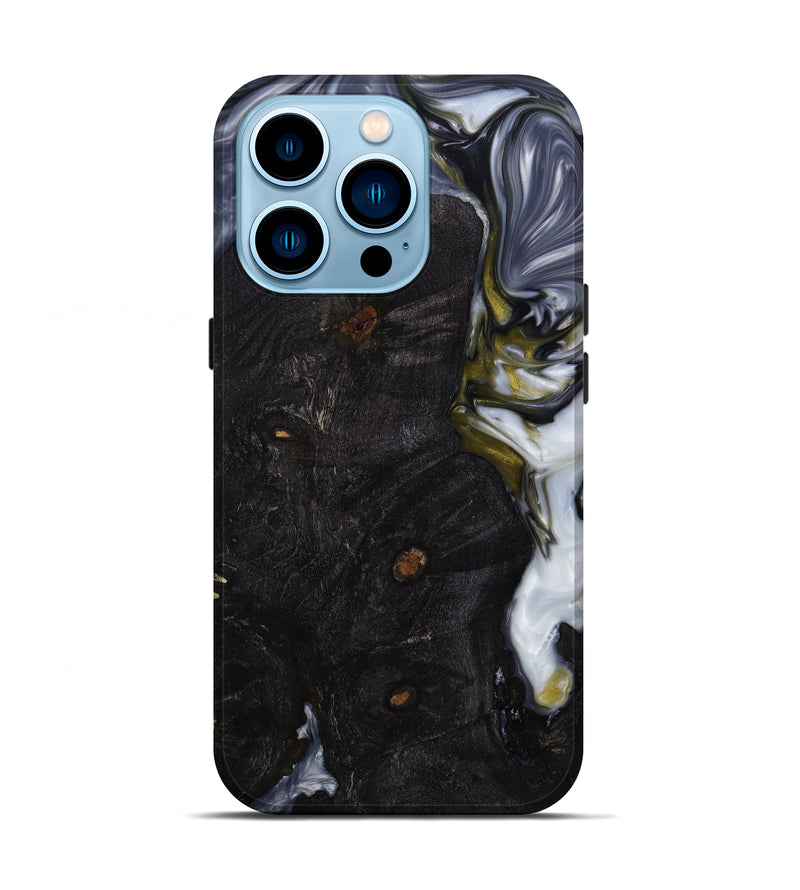 iPhone 14 Pro Wood+Resin Live Edge Phone Case - Kim (Black & White, 644815)
