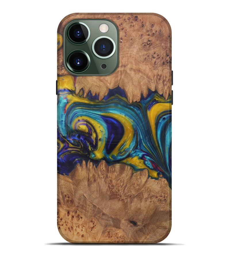 iPhone 13 Pro Max Wood+Resin Live Edge Phone Case - Wits (Teal & Gold, 576764)