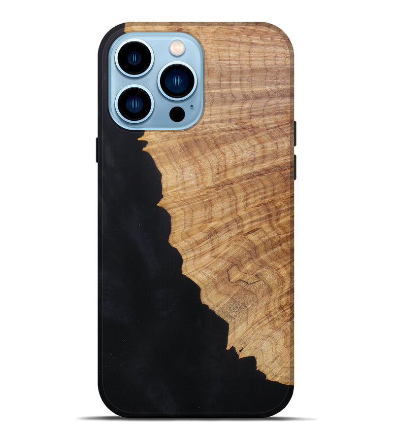 iPhone 14 Pro Max Wood+Resin Live Edge Phone Case - Dustin (Pure Black, 613923)
