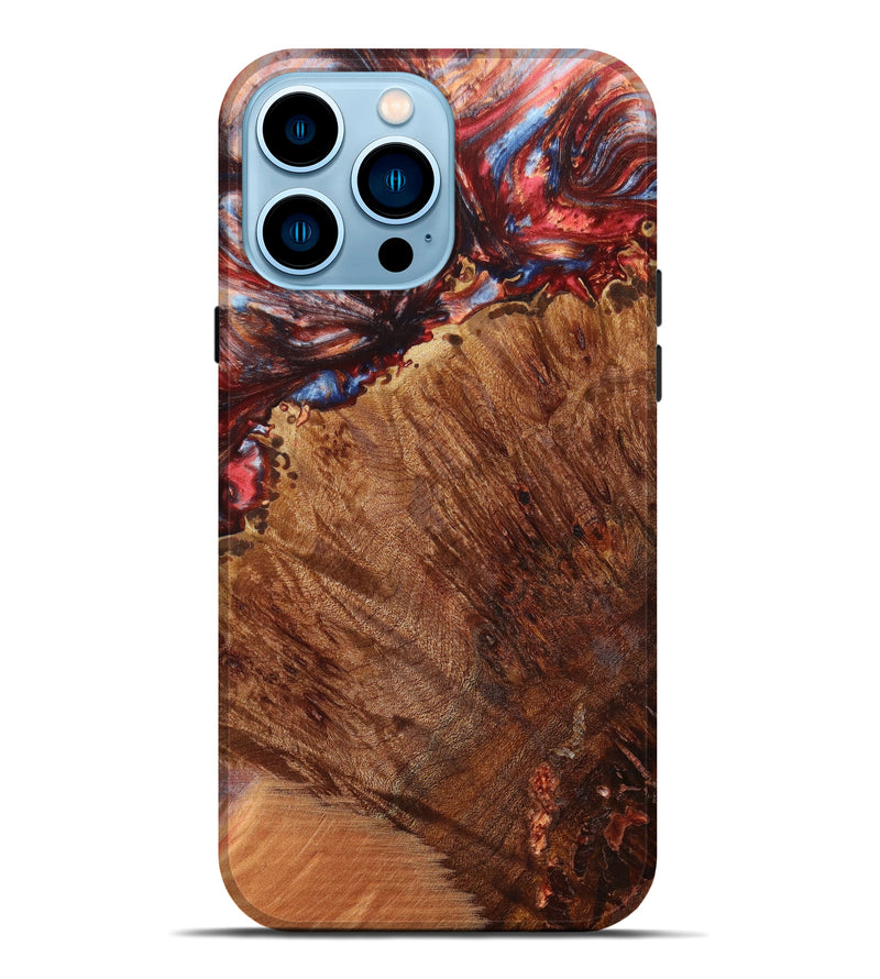 iPhone 14 Pro Max Wood+Resin Live Edge Phone Case - Dahlia (Red, 637249)