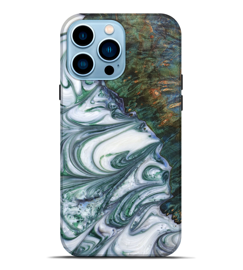 iPhone 14 Pro Max Wood+Resin Live Edge Phone Case - Nyomi (Green, 628982)