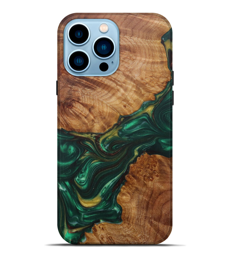 iPhone 14 Pro Max Wood+Resin Live Edge Phone Case - Lanni (Dark Green, 582796)