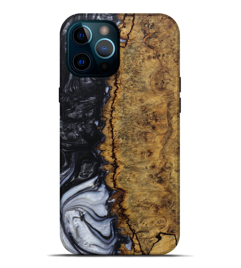 iPhone 12 Pro Max Wood+Resin Live Edge Phone Case - Natalya (Black & White, 595979)