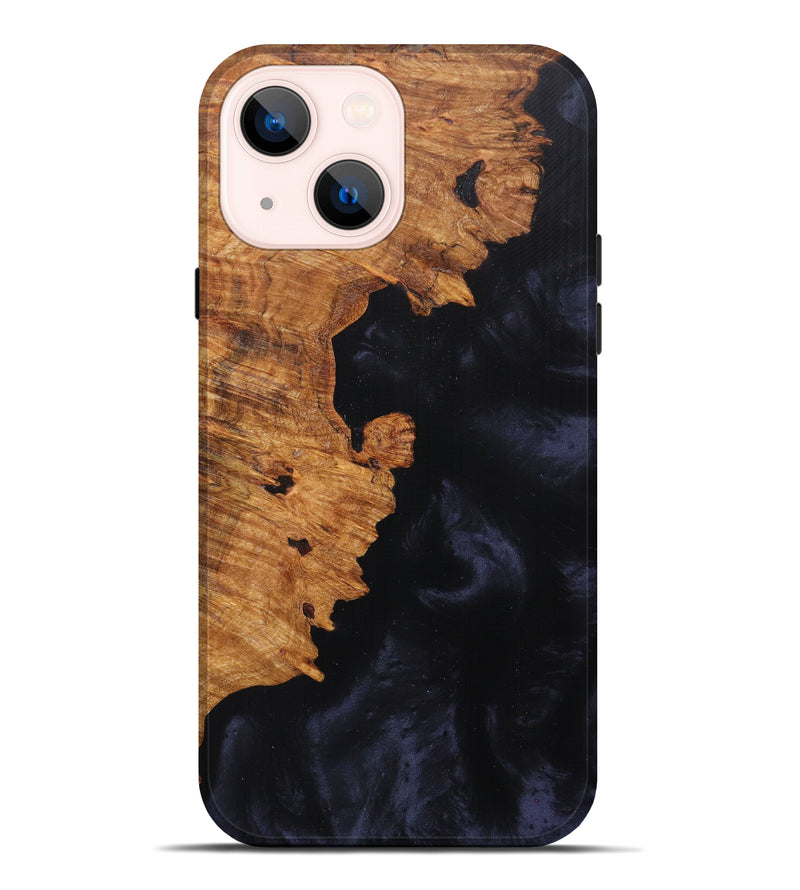 iPhone 14 Plus Wood+Resin Live Edge Phone Case - Cyndi (Pure Black, 616641)