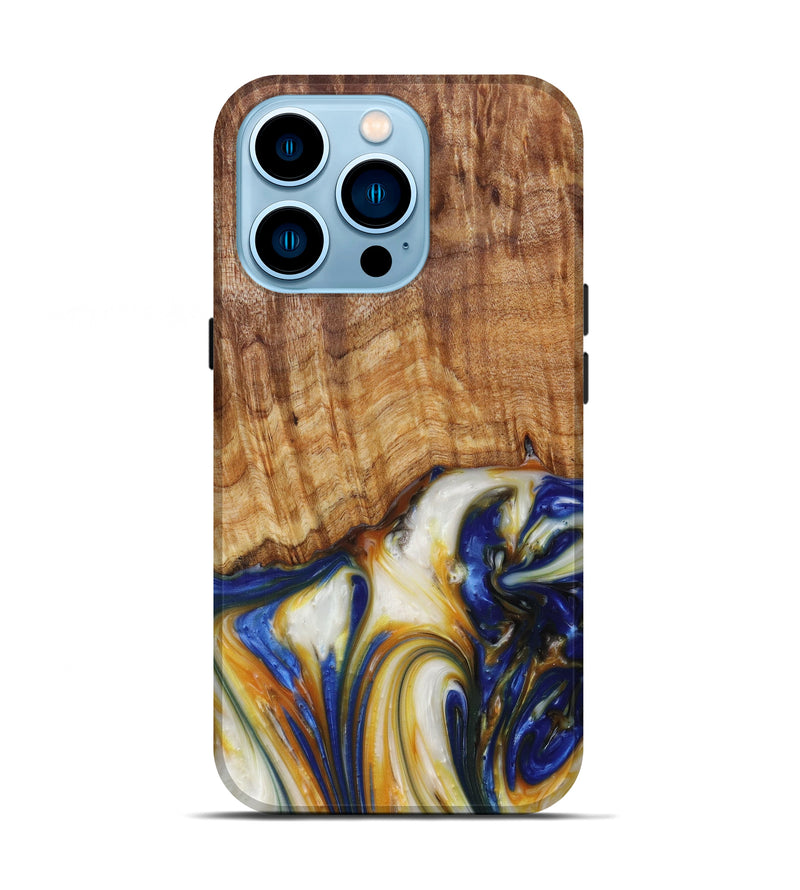 iPhone 14 Pro Wood+Resin Live Edge Phone Case - Oaklee (Light Blue, 614588)
