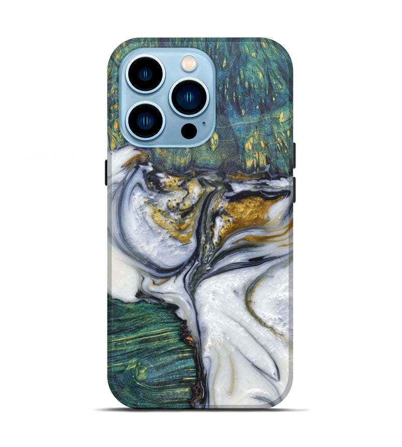 iPhone 14 Pro Wood+Resin Live Edge Phone Case - Bernita (Black & White, 600132)