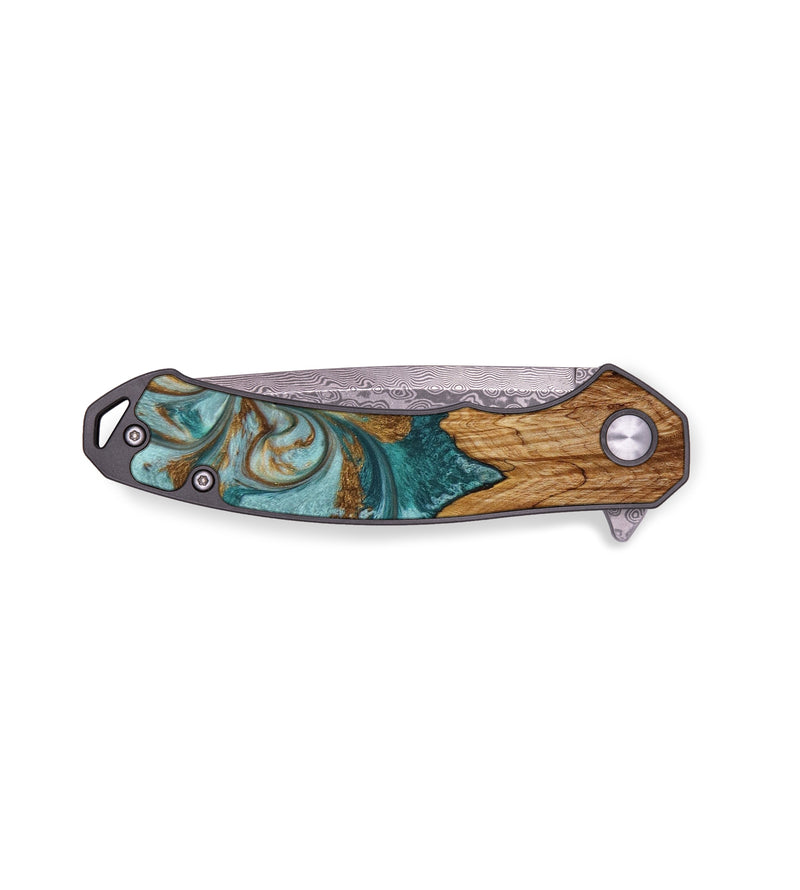 EDC Wood+Resin Pocket Knife - Brenden (Teal & Gold, 644113)