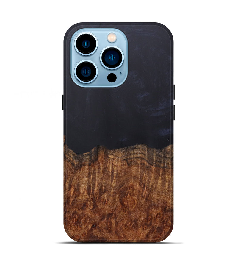 iPhone 14 Pro Wood+Resin Live Edge Phone Case - Catherine (Pure Black, 600504)