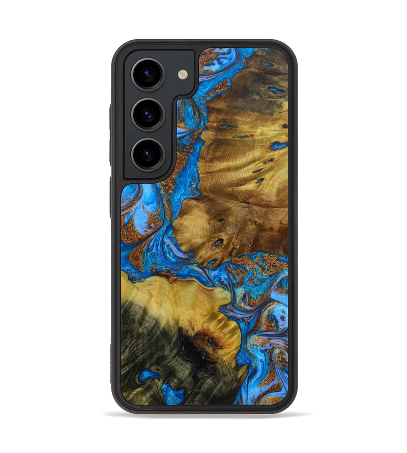 Galaxy S23 Wood+Resin Phone Case - Emanuel (Teal & Gold, 643344)