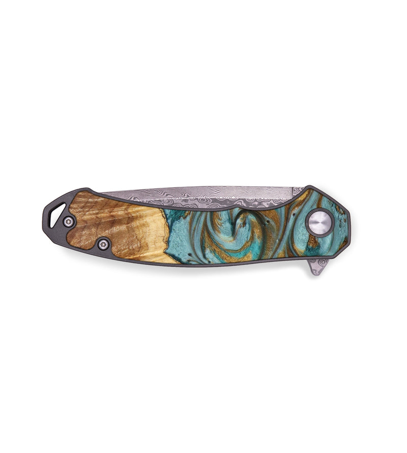 EDC Wood+Resin Pocket Knife - Colson (Teal & Gold, 644094)