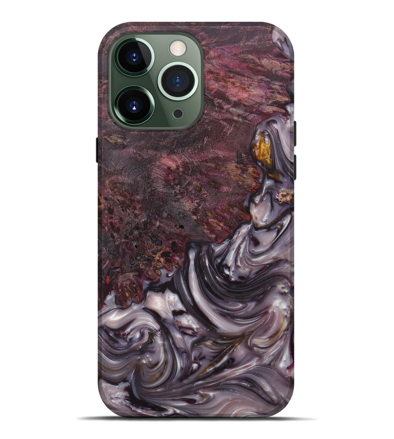 iPhone 13 Pro Max Wood+Resin Live Edge Phone Case - Myrtle (Dark Red, 607172)