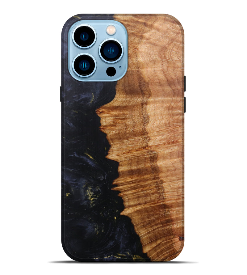 iPhone 14 Pro Max Wood+Resin Live Edge Phone Case - Brena (Pure Black, 597310)
