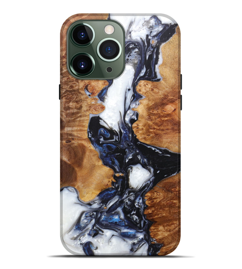 iPhone 13 Pro Max Wood+Resin Live Edge Phone Case - Aleen (Black & White, 596283)
