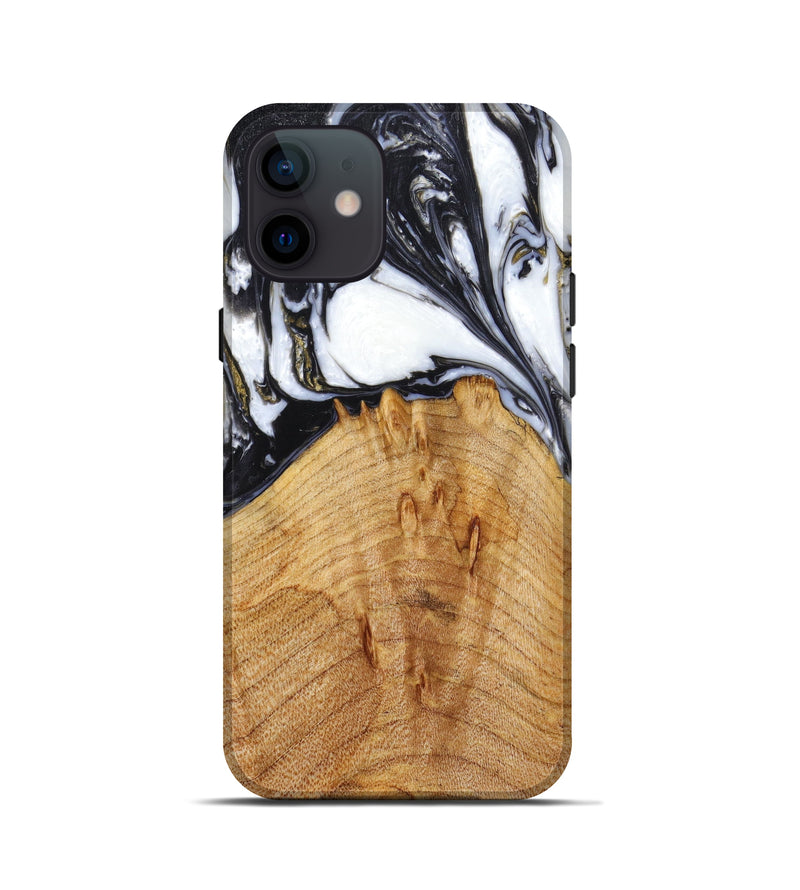 iPhone 12 mini Wood+Resin Live Edge Phone Case - Caryn (Black & White, 633083)