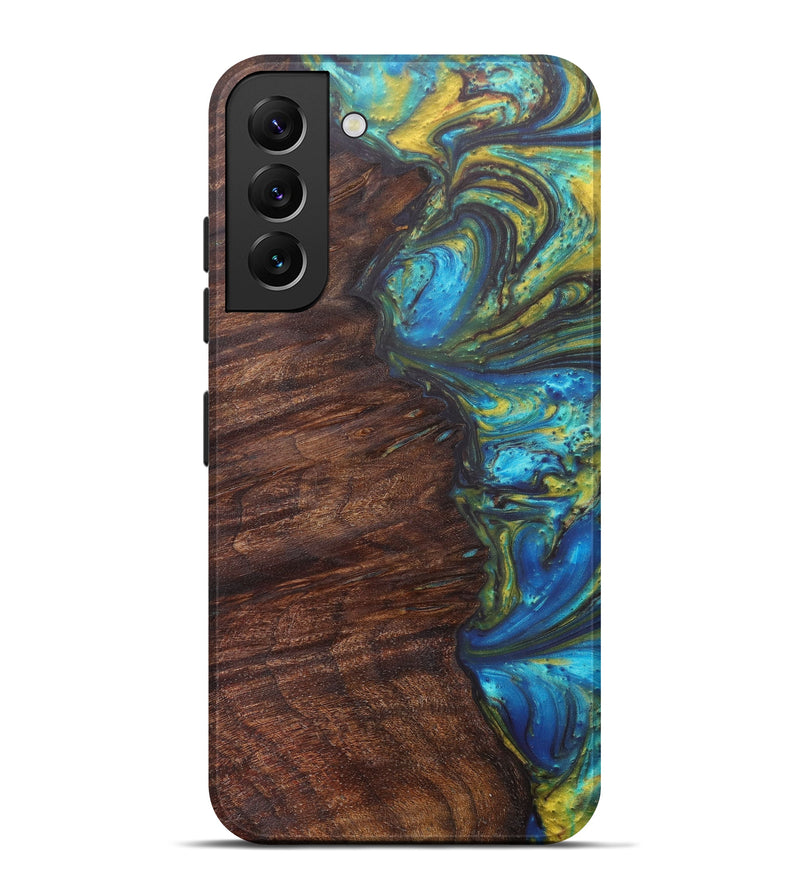 Galaxy S22 Plus Wood+Resin Live Edge Phone Case - Deonne (Teal & Gold, 606833)