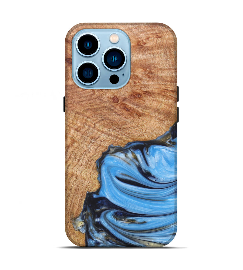 iPhone 14 Pro Wood+Resin Live Edge Phone Case - Greer (Light Blue, 608618)