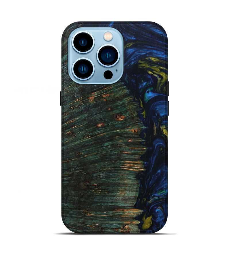 iPhone 14 Pro Wood+Resin Live Edge Phone Case - Elsie (Teal & Gold, 637719)