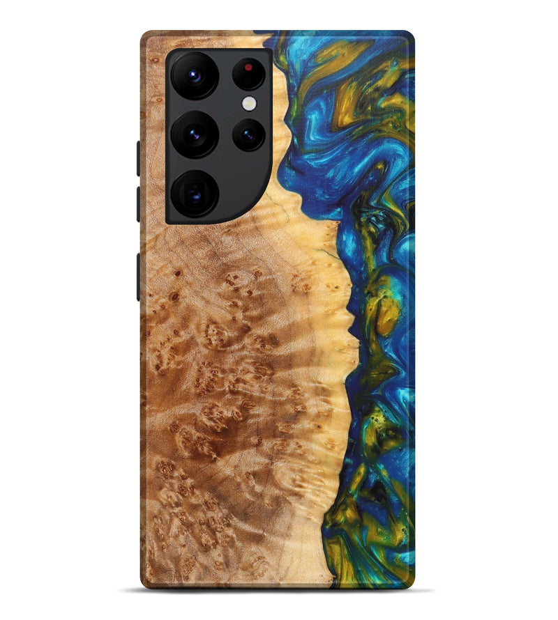 Galaxy S22 Ultra Wood+Resin Live Edge Phone Case - Kehlani (Teal & Gold, 616901)