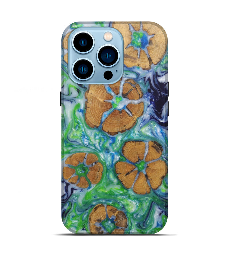 iPhone 14 Pro Wood+Resin Live Edge Phone Case - Patrick (Dark Green, 591371)