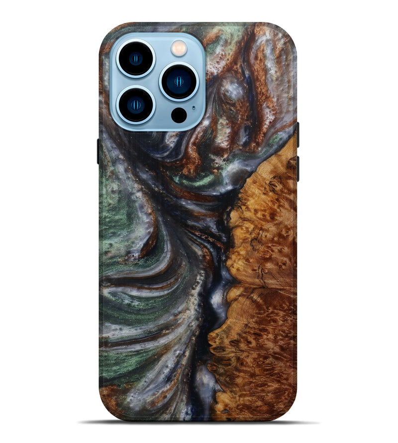 iPhone 14 Pro Max Wood+Resin Live Edge Phone Case - Phillip (Dark Green, 585176)