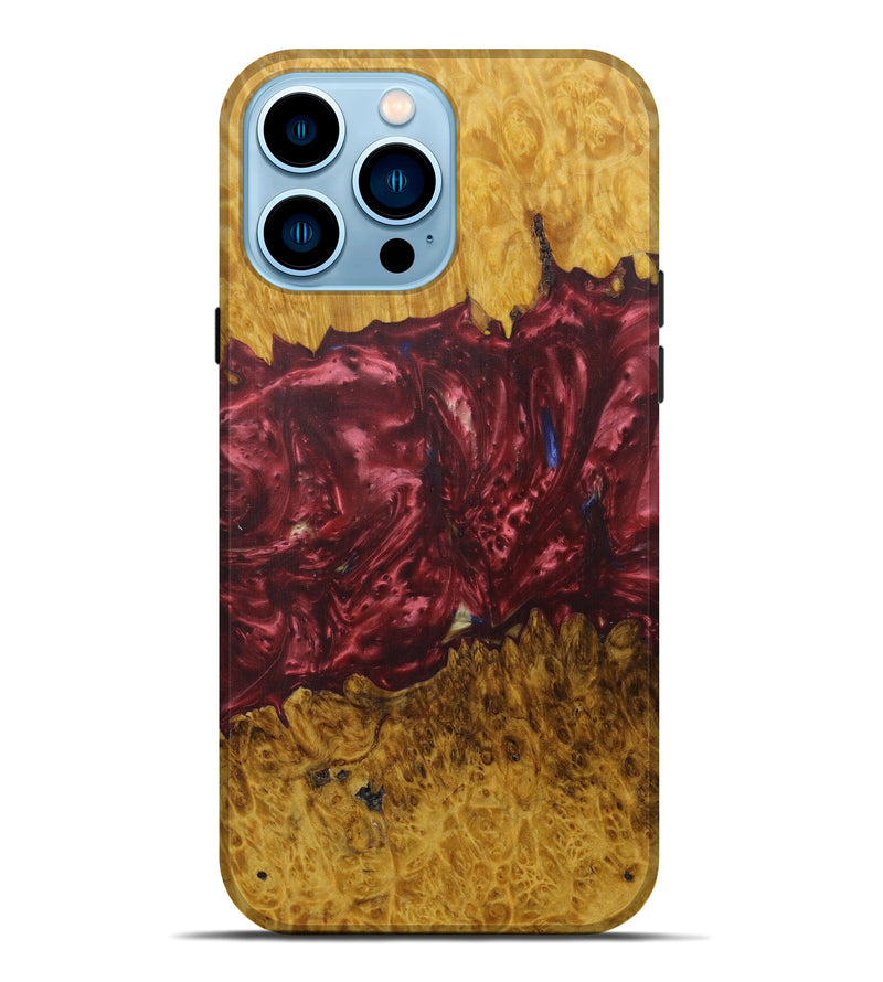 iPhone 14 Pro Max Wood+Resin Live Edge Phone Case - Candy (Dark Red, 594216)