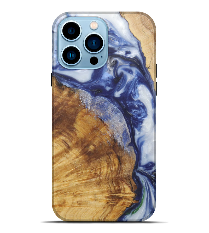 iPhone 14 Pro Max Wood+Resin Live Edge Phone Case - Rivy (Light Blue, 581701)