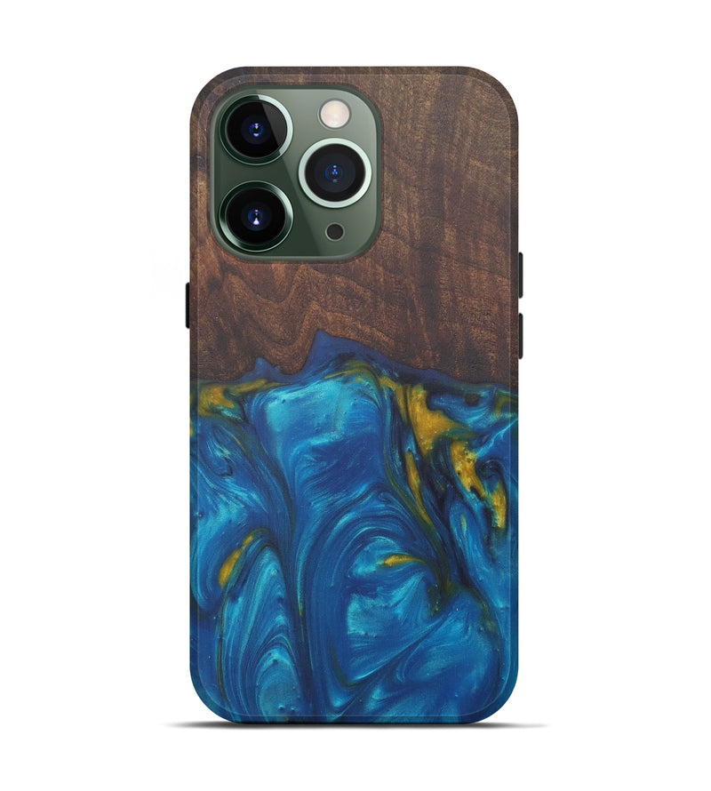 iPhone 13 Pro Wood+Resin Live Edge Phone Case - Vipi (Teal & Gold, 574881)