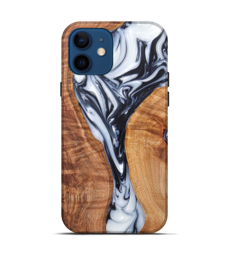 iPhone 12 Wood+Resin Live Edge Phone Case - Tosha (Black & White, 631555)
