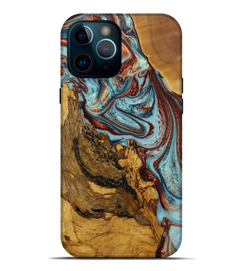 iPhone 12 Pro Max Wood+Resin Live Edge Phone Case - Lawrence (Teal & Gold, 648561)