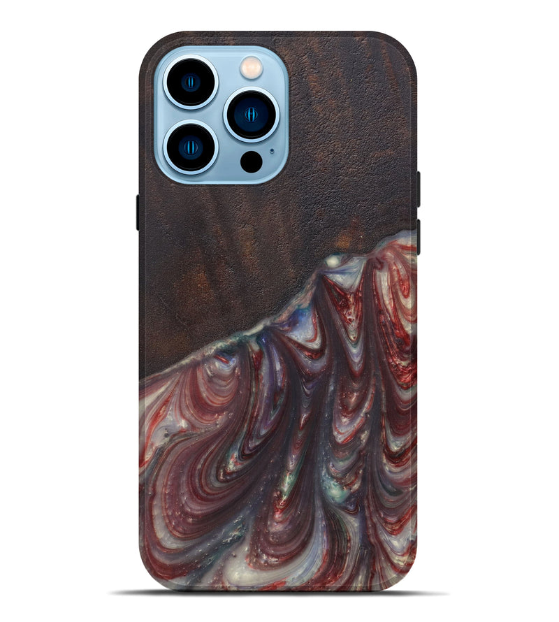 iPhone 14 Pro Max Wood+Resin Live Edge Phone Case - Shandy (Dark Red, 593321)
