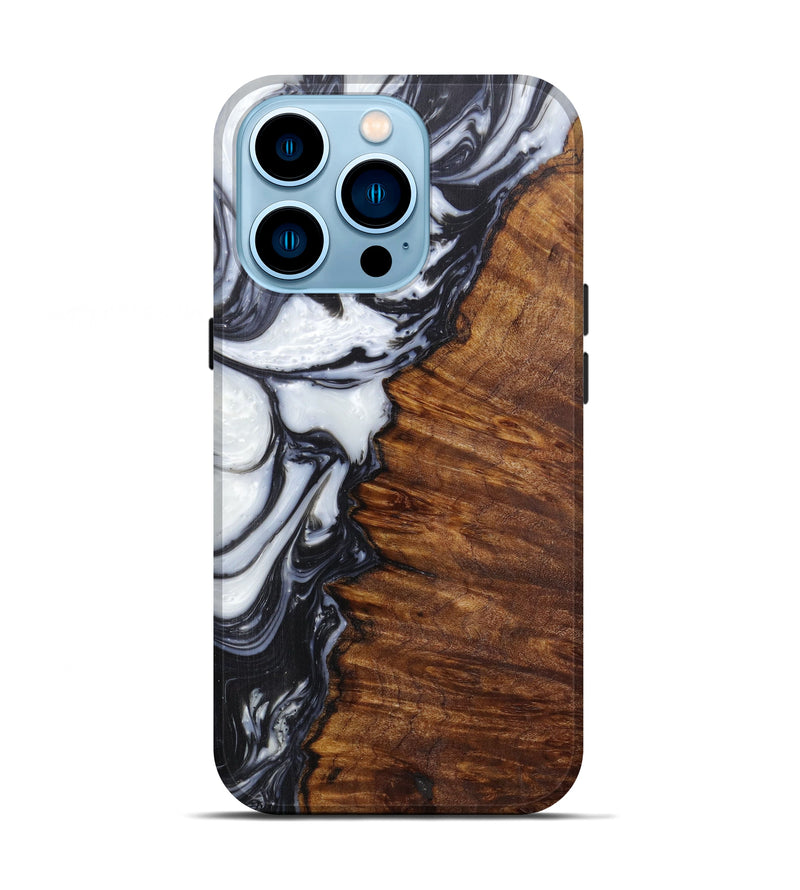 iPhone 14 Pro Wood+Resin Live Edge Phone Case - Rochella (Black & White, 598640)