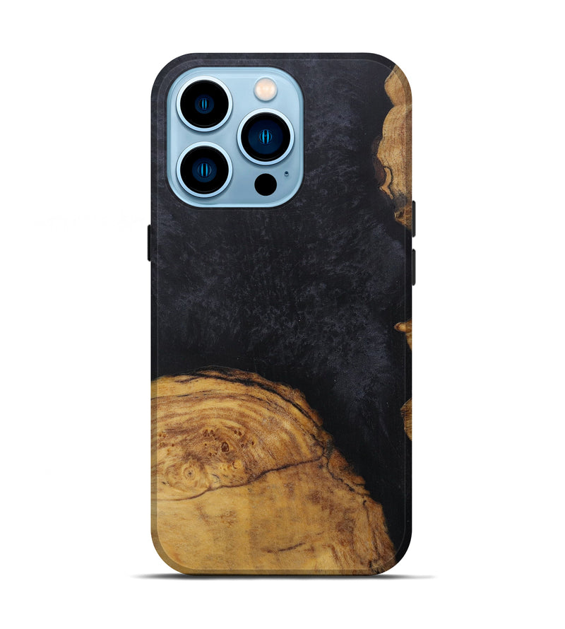iPhone 14 Pro Wood+Resin Live Edge Phone Case - Shelba (Pure Black, 591455)