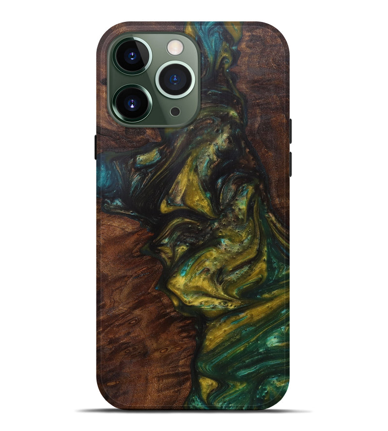 iPhone 13 Pro Max Wood+Resin Live Edge Phone Case - Nanon (Teal & Gold, 596325)