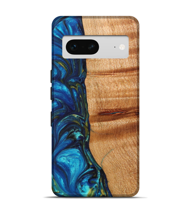 Pixel 7 Wood+Resin Live Edge Phone Case - Mahesh (Teal & Gold, 633143)