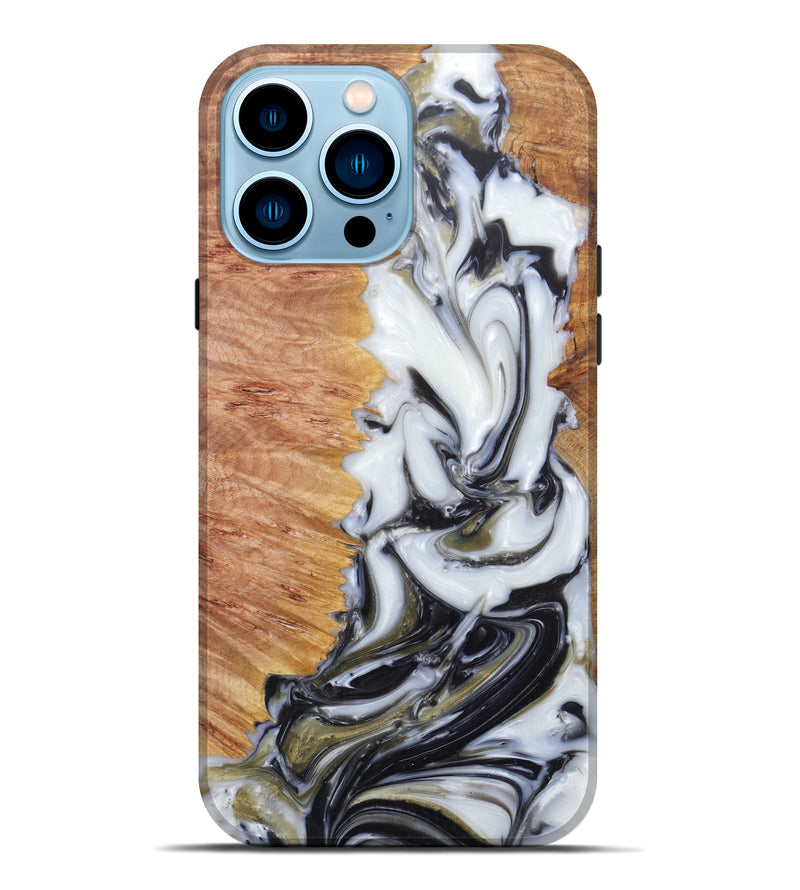 iPhone 14 Pro Max Wood+Resin Live Edge Phone Case - Dyanna (Black & White, 600510)
