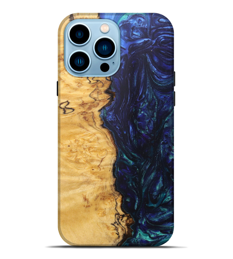 iPhone 14 Pro Max Wood+Resin Live Edge Phone Case - Shuichi (Dark Blue, 596659)