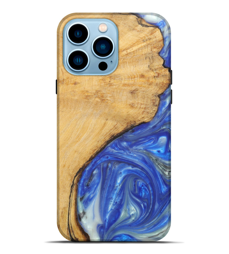 iPhone 14 Pro Max Wood+Resin Live Edge Phone Case - Querida (Light Blue, 599138)