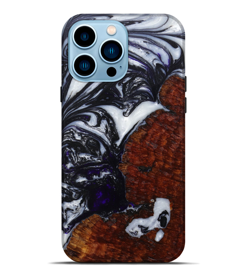iPhone 14 Pro Max Wood+Resin Live Edge Phone Case - Rolande (Black & White, 589832)