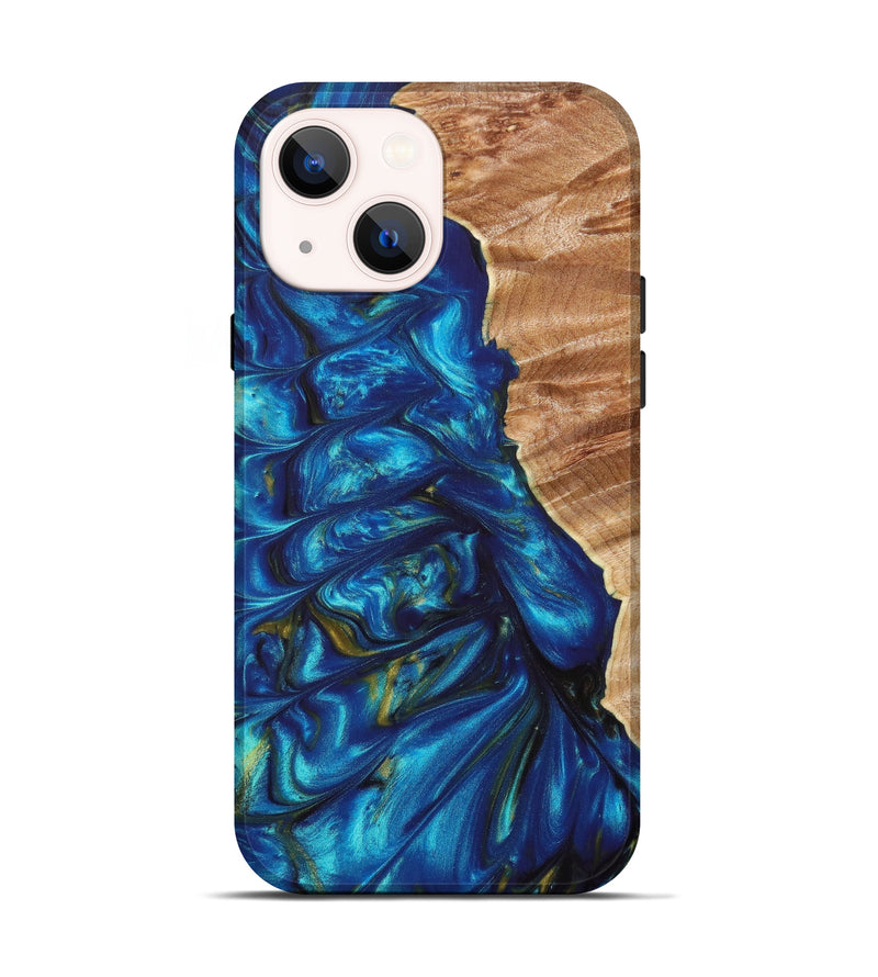 iPhone 13 Wood+Resin Live Edge Phone Case - Vada (Teal & Gold, 631559)