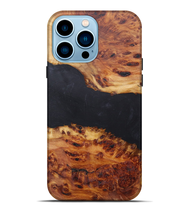 iPhone 14 Pro Max Wood+Resin Live Edge Phone Case - Melli (Pure Black, 608550)