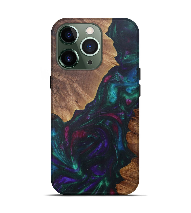iPhone 13 Pro Wood+Resin Live Edge Phone Case - Nessa (Dark Green, 574854)