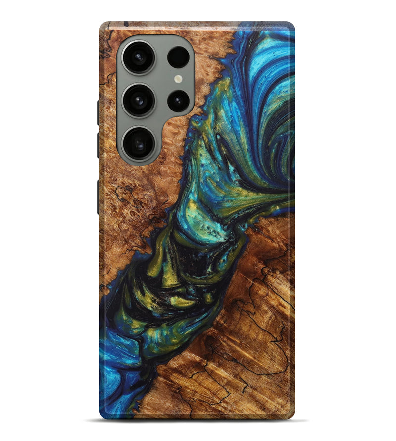 Galaxy S23 Ultra Wood+Resin Live Edge Phone Case - Kaela (Teal & Gold, 625757)