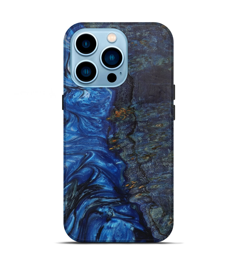 iPhone 14 Pro Wood+Resin Live Edge Phone Case - Ida (Blue, 622875)