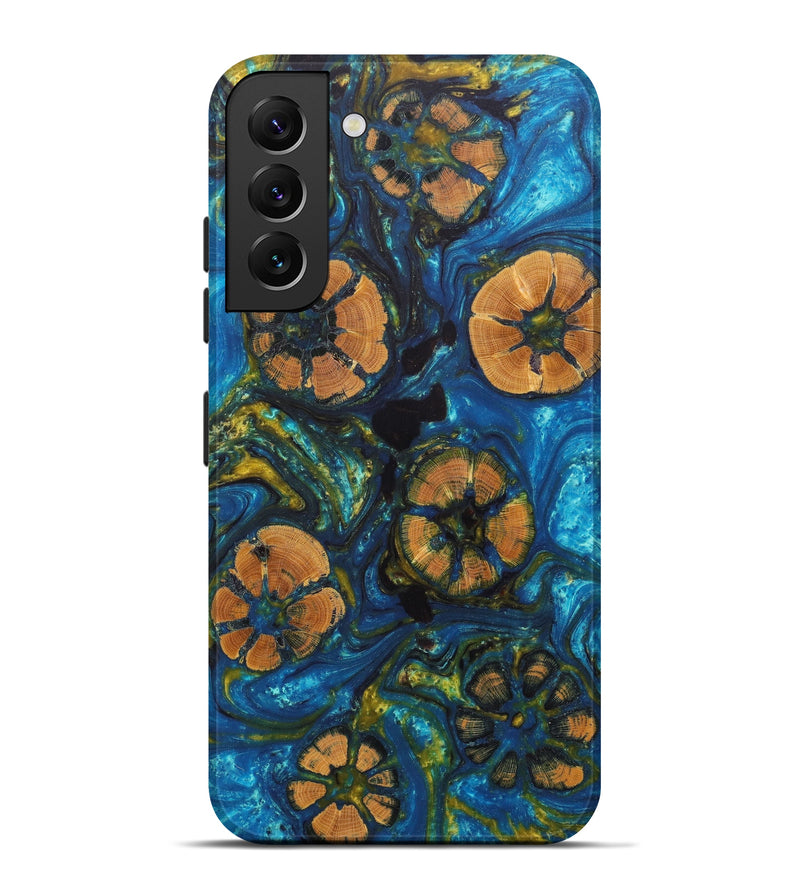 Galaxy S22 Plus Wood+Resin Live Edge Phone Case - Claudette (Teal & Gold, 603727)