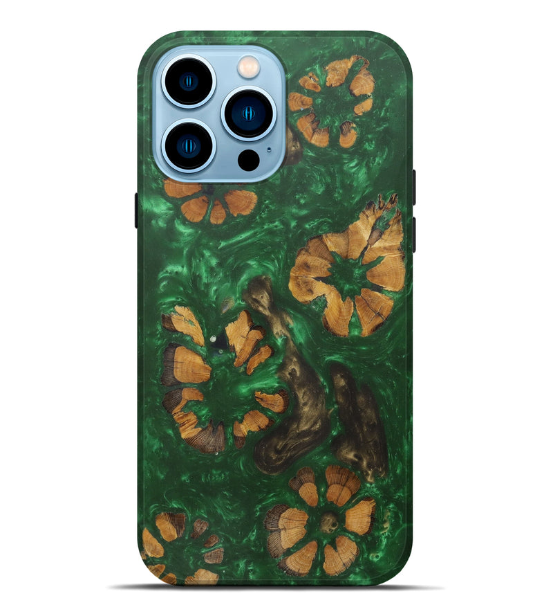 iPhone 14 Pro Max Wood+Resin Live Edge Phone Case - Judy (Dark Green, 591369)