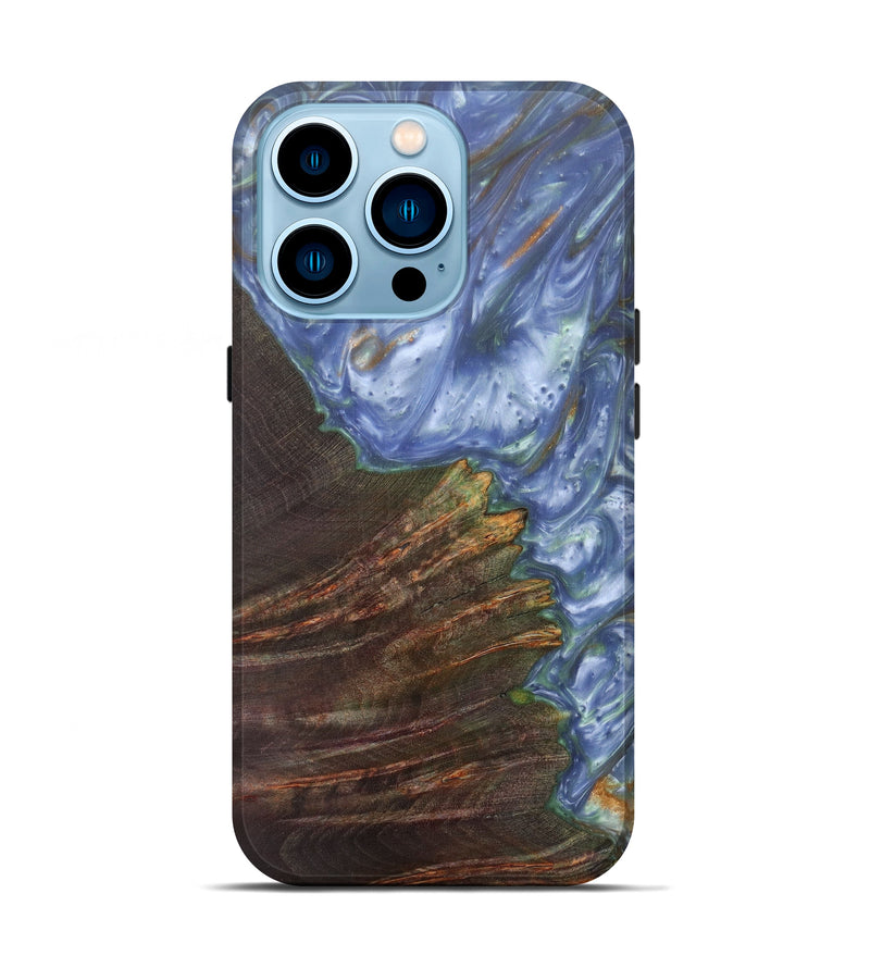 iPhone 14 Pro Wood+Resin Live Edge Phone Case - Derrick (Light Blue, 598597)