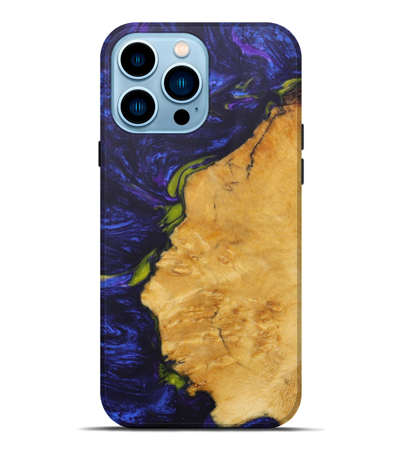 iPhone 14 Pro Max Wood+Resin Live Edge Phone Case - Carmelita (Dark Blue, 600175)