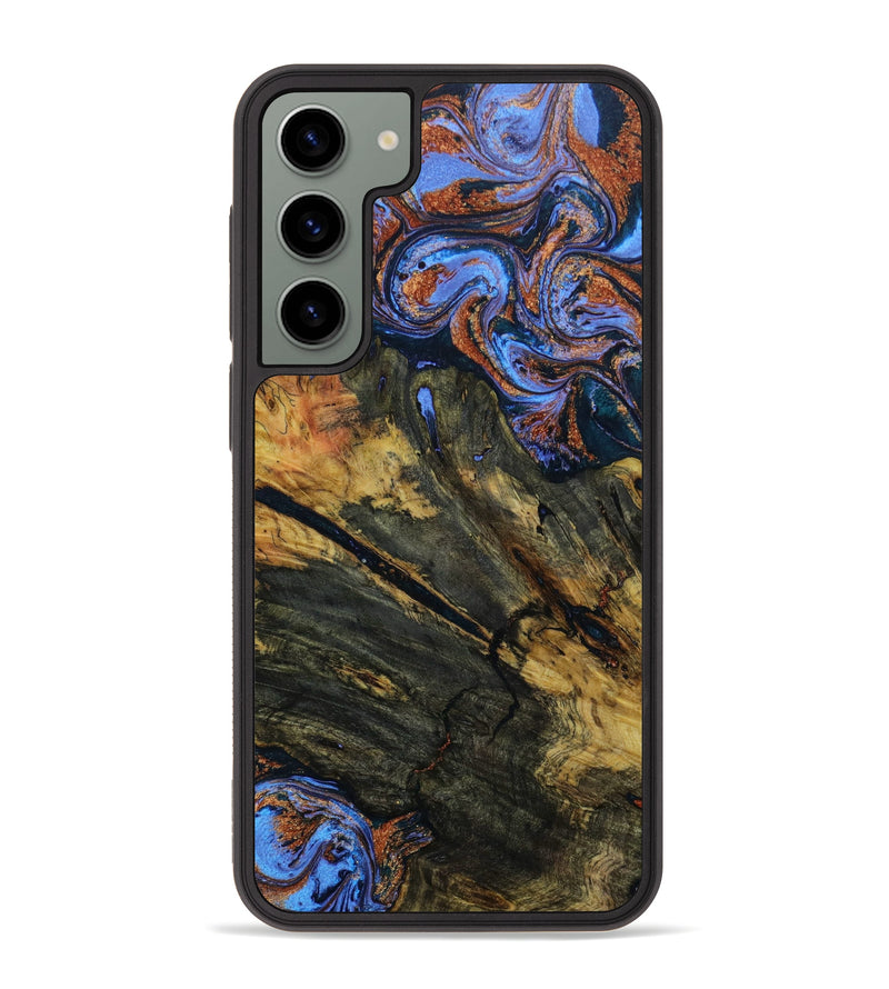 Galaxy S23 Plus Wood+Resin Phone Case - Heath (Teal & Gold, 643829)