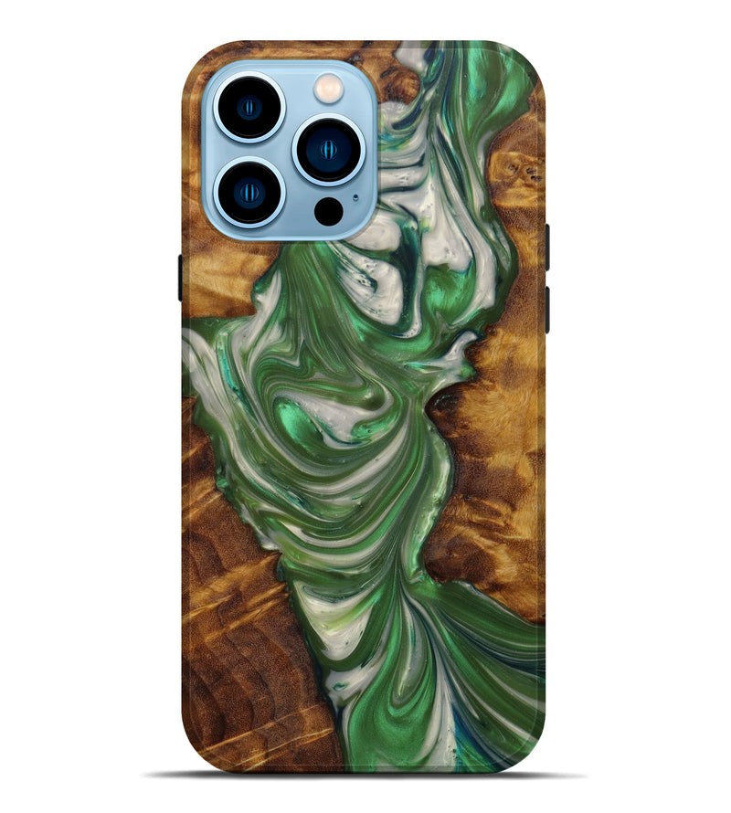 iPhone 14 Pro Max Wood+Resin Live Edge Phone Case - Aahil (Dark Green, 610669)