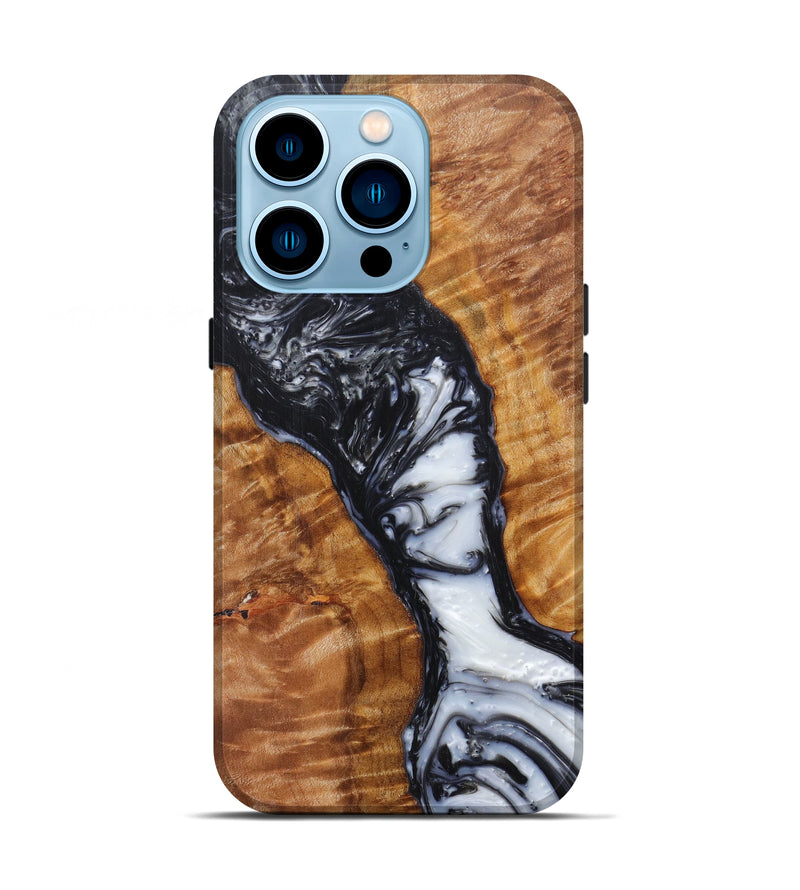 iPhone 14 Pro Wood+Resin Live Edge Phone Case - Farhan (Black & White, 598639)